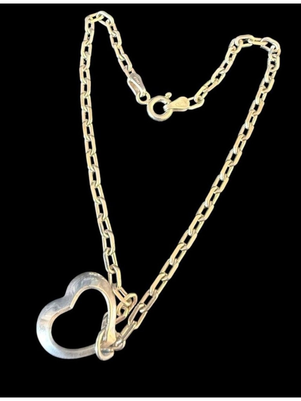 925 Italy Sterling Silver Open Heart Anklet 9" Delicate Oval Chain Link